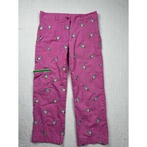 Lilly Pulitzer Womens Pants 2 Cropped Pink Embroidered Golf Gloves